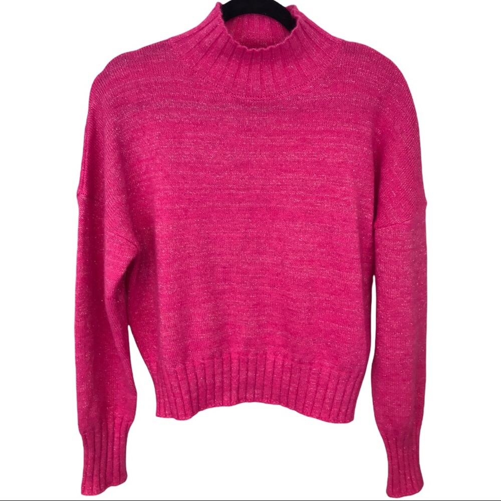 NSR Wool Blend Mock Neck Lurex Sweater Pink Boxy .